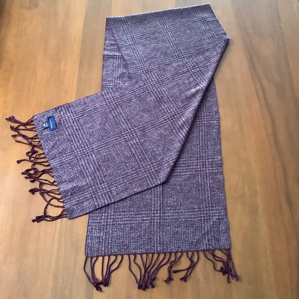 Club Room 100% Silk Grey & Plum Fringe Scarf